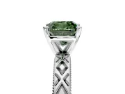 Solitaire Engagement Ring Setting for Fancy Green Cushion Cut Center with Milgrain X Pattern Band and Prong Head in Platinum