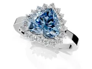 Starburst Halo Engagement Ring Setting for Fancy Blue Heart-Shaped Center with Flat Cathedral Band and Prong Head in White Gold