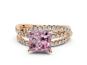 Solitaire Engagement Ring Setting for Fancy Pink Princess Cut Center with Woven 3-Strand Pave Band and Prong Head in Rose Gold