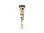 Leaf Motif Engagement Ring Setting for Fancy Black Radiant Cut Center with Pave Band and Prong Head in Yellow Gold