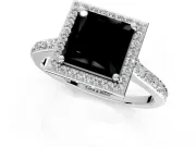 Halo Engagement Ring Setting for Fancy Black Princess Cut Center with Pave Accents, Heart Basket and Prong Head in White Gold