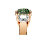 3 Stone Engagement Ring Setting for Fancy Green Cushion Cut Center with Matching Side Accents and Prong Head in Rose Gold