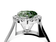 Halo Engagement Ring Setting for Fancy Green Heart-Shaped Center with Square Band and Prong Head in Sterling Silver