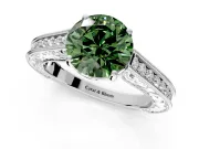 Solitaire Engagement Ring Setting for Fancy Green Round Cut Center with Engraved Pave Band and Prong Head in Sterling Silver