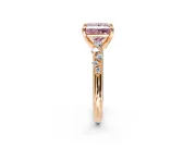 Solitaire Engagement Ring Setting for Fancy Pink Princess Cut Center with Trailing Leaf Accent Band and Prong Head in Rose Gold