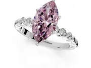 Solitaire Engagement Ring Setting for Fancy Pink Marquise Center with Bezel-Dot Beaded Band and Prong Head in Sterling Silver