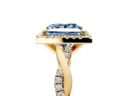 Halo Engagement Ring Setting for Fancy Blue Princess Cut Center with Pave and Plain Twist Band and Prong Head in Yellow Gold