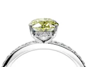 Solitaire Engagement Ring Setting for Fancy Yellow Oval Center with Fine Pave Band and Prong Head in Platinum