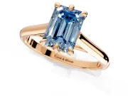Solitaire Engagement Ring Setting for Fancy Blue Emerald Cut Center with Cathedral Band and Prong Head in Rose Gold