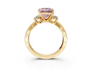 3 Stone Engagement Ring Setting for Fancy Pink Princess Cut Center with Pave Twist Band and Prong Head in Yellow Gold
