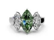 3 Stone Engagement Ring Setting for Fancy Green Marquise Center with Raised Basket Heads and Prong Head in Platinum