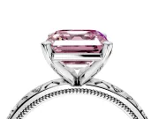 Solitaire Engagement Ring Setting for Fancy Pink Asscher Cut Center with XO Engraved Band and Prong Head in Platinum