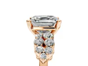 Cluster Engagement Ring Setting for Asscher Cut Center with 2-Row Shoulder Clusters and Prong Head in Rose Gold