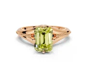 Solitaire Engagement Ring Setting for Fancy Yellow Emerald Cut Center with Milgrain Cathedral Band and Prong Head in Rose Gold
