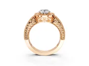 Milgrain Halo Engagement Ring Setting for Oval Center with Pave Band and Prong Head in Rose Gold
