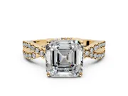 Solitaire Engagement Ring Setting for Asscher Cut Center with Narrow Twist Pave Band and Prong Head in Yellow Gold