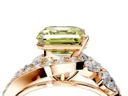 Halo Engagement Ring Setting for Fancy Yellow Asscher Cut Center with Marquise and Pave Bypass Band and Prong Head in Rose Gold