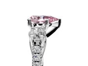 3 Stone Engagement Ring Setting for Fancy Pink Pear-Shaped Center with Crossover Basket, Pave Band and Prong Head in Sterling Silver