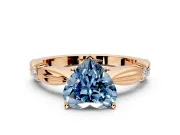 Solitaire Engagement Ring Setting for Fancy Blue Heart-Shaped Center with Carved Leaf Shoulders and Prong Head in Rose Gold