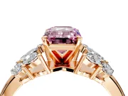Leaf Cluster Engagement Ring Setting for Fancy Pink Emerald Cut Center with Marquise Accents and Prong Head in Rose Gold