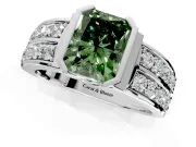 Bezel Engagement Ring Setting for Fancy Green Radiant Cut Center with Wide Channel-Set Band and Bezel Head in Platinum