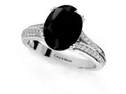 Solitaire Engagement Ring Setting for Fancy Black Oval Center with Pave Rail Split Shank and Prong Head in Sterling Silver