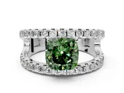 Solitaire Engagement Ring Setting for Fancy Green Cushion Cut Center with Wide-Open Split Shank and Prong Head in Platinum