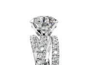 Solitaire Engagement Ring Setting for Round Cut Center with Woven 3-Strand Pave Band and Prong Head in Platinum
