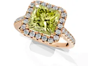 Halo Engagement Ring Setting for Fancy Yellow Princess Cut Center with Raised Halo, Pave Band and Prong Head in Rose Gold