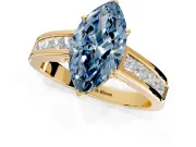 Solitaire Engagement Ring Setting for Fancy Blue Marquise Center with Princess Cut Channel Band and Prong Head in Yellow Gold
