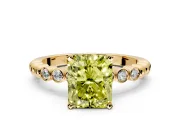 Solitaire Engagement Ring Setting for Fancy Yellow Radiant Cut Center with Bezel-Dot Beaded Band and Prong Head in Yellow Gold