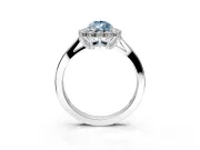 Starburst Halo Engagement Ring Setting for Fancy Blue Pear-Shaped Center with Flat Cathedral Band and Prong Head in Platinum
