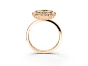 Halo Engagement Ring Setting for Fancy Green Pear-Shaped Center with Milgrain Bezel Rim, Plain Band and Prong Head in Rose Gold