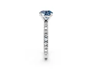 Solitaire Engagement Ring Setting for Fancy Blue Round Cut Center with Fine Pave Band and Claw Prong Head in Sterling Silver