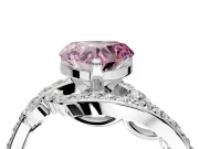 Solitaire Engagement Ring Setting for Fancy Pink Heart-Shaped Center with Pave Bypass Twist Band and Prong Head in White Gold