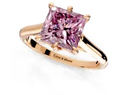 Solitaire Engagement Ring Setting for Fancy Pink Princess Cut Center with Cathedral Band and Prong Head in Rose Gold
