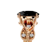 Leaf Engagement Ring Setting for Fancy Black Oval Center with Milgrain Accent Band and Prong Head in Rose Gold