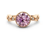 Milgrain Bezel Engagement Ring Setting for Fancy Pink Round Cut Center with Marquise Stations and Bezel Head in Rose Gold