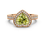 Milgrain Halo Engagement Ring Setting for Fancy Yellow Heart-Shaped Center with Wide Pave Band and Prong Head in Rose Gold