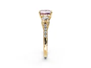 3 Stone Engagement Ring Setting for Fancy Pink Princess Cut Center with Crossover Basket, Pave Band and Prong Head in Yellow Gold