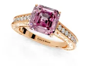 Solitaire Engagement Ring Setting for Fancy Pink Asscher Cut Center with Engraved Pave Band and Prong Head in Rose Gold