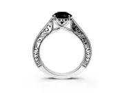 Solitaire Engagement Ring Setting for Fancy Black Round Cut Center with Engraved Pave Band and Prong Head in Sterling Silver