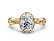 Vintage Station Engagement Ring Setting for Oval Center with Accents and Prong Head in Yellow Gold