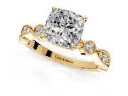 Solitaire Engagement Ring Setting for Cushion Cut Center with Milgrain Bezel Accents and Prong Head in Yellow Gold