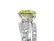 Solitaire Engagement Ring Setting for Fancy Yellow Radiant Cut Center with Woven 3-Strand Pave Band and Prong Head in Platinum