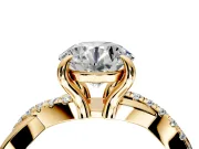 Solitaire Engagement Ring Setting for Round Cut Center with Half-Pave Crossover Band and Prong Head in Yellow Gold