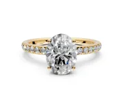 Solitaire Engagement Ring Setting for Oval Center with Fine Pave Band and Prong Head in Yellow Gold