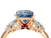 Leaf Cluster Engagement Ring Setting for Fancy Blue Princess Cut Center with Marquise Accents and Prong Head in Rose Gold