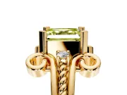 Solitaire Engagement Ring Setting for Fancy Yellow Asscher Cut Center with Twisted Band and Scroll Prong Head in Yellow Gold