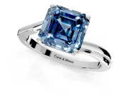 Solitaire Engagement Ring Setting for Fancy Blue Asscher Cut Center with Plain Bypass Twist Band and Prong Head in Platinum